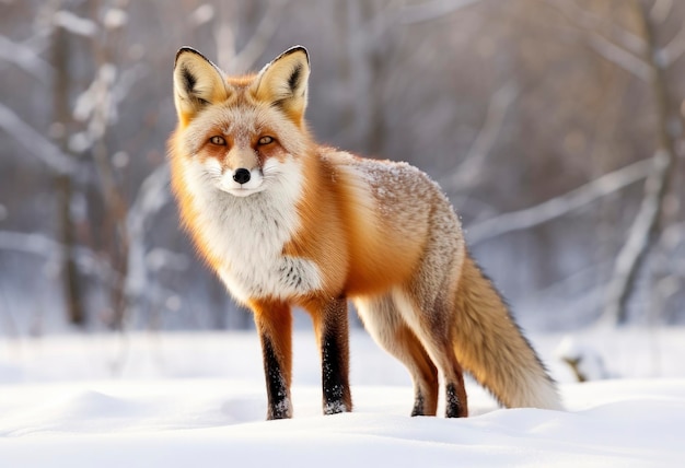 Red fox standing on snow