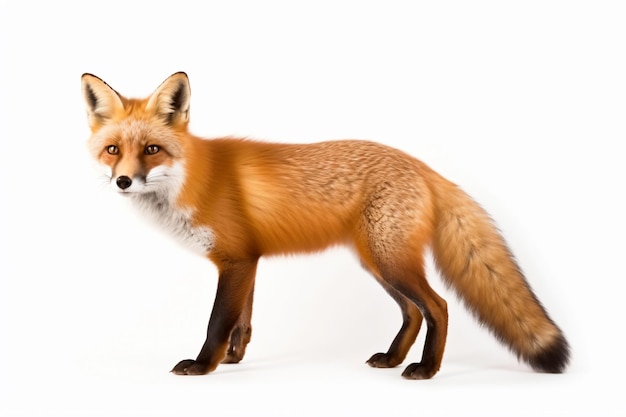 a red fox standing on a white surface