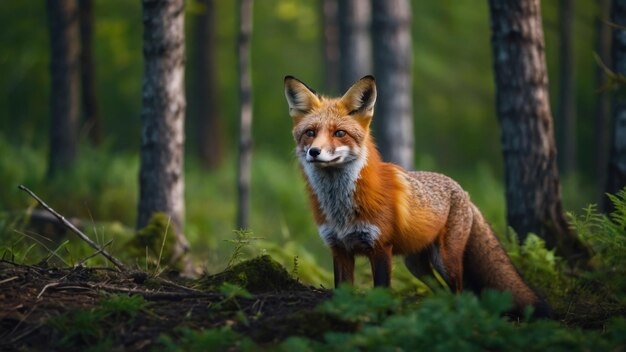 Red fox Vulpes in the summer forest