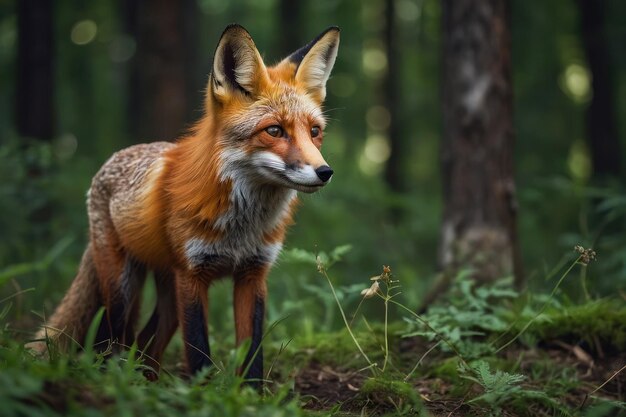 Red fox Vulpes in the summer forest