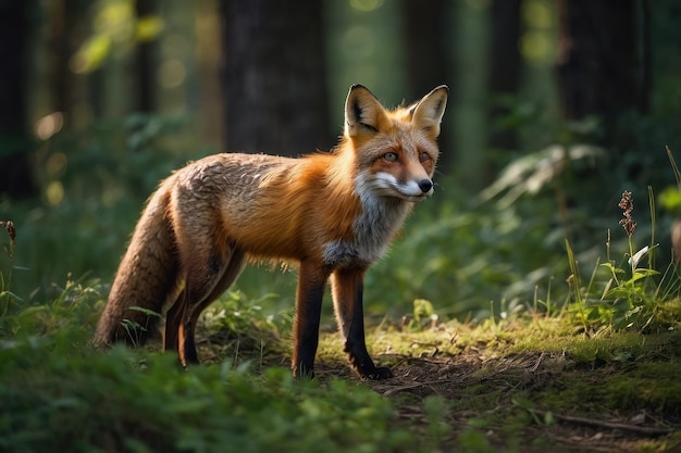 Red fox Vulpes in the summer forest