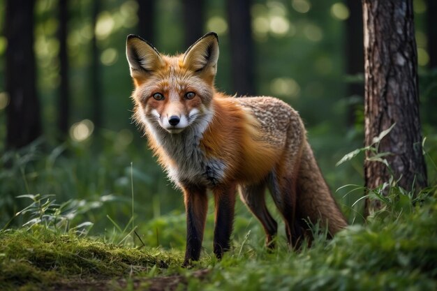 Red fox Vulpes in the summer forest