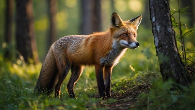 Red fox Vulpes in the summer forest