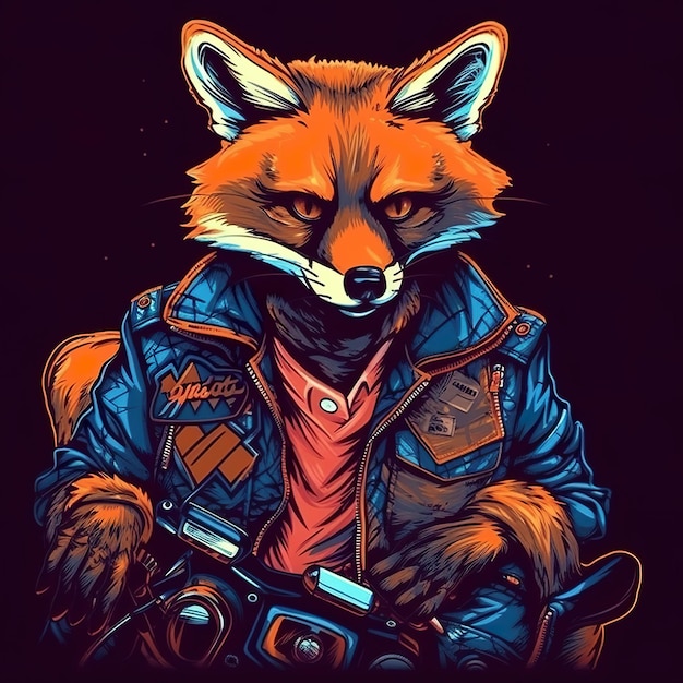 A red fox wearing a leather jacket and holding a camera Generative AI image