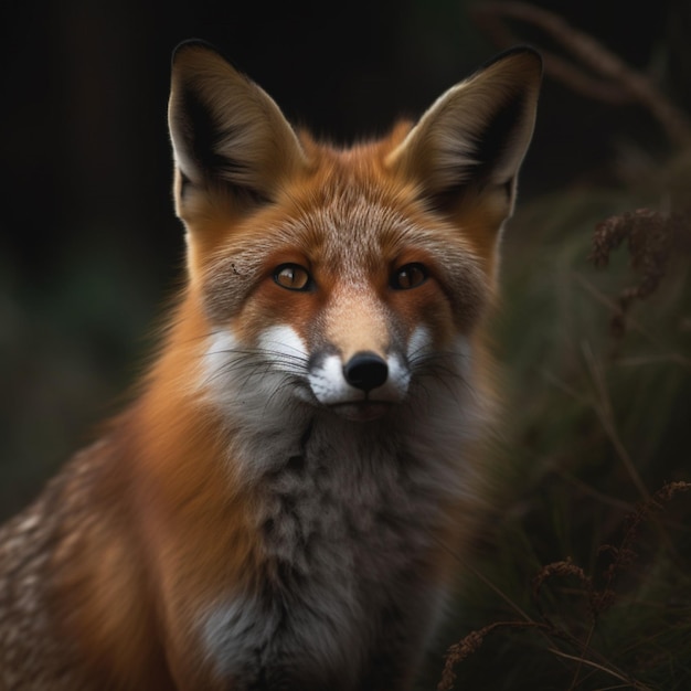 A red fox with a black background and a black background.