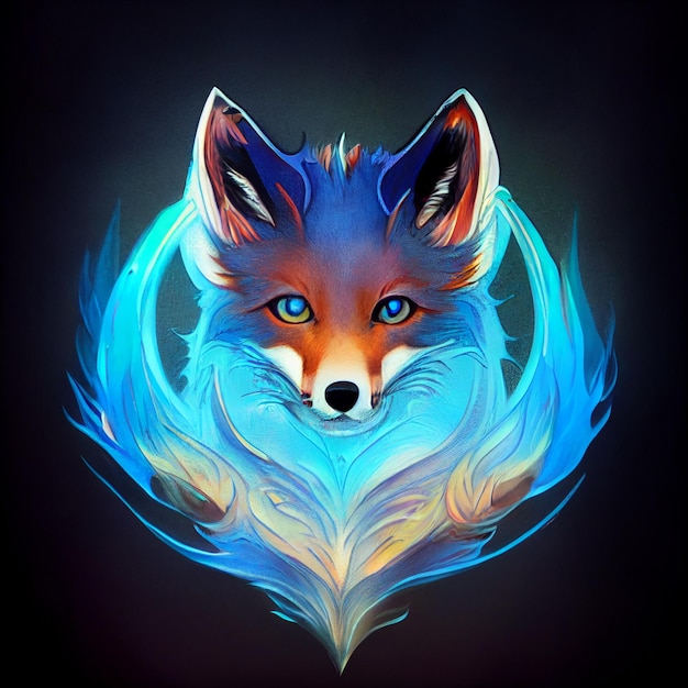 Red fox with blue fire avatar illustration