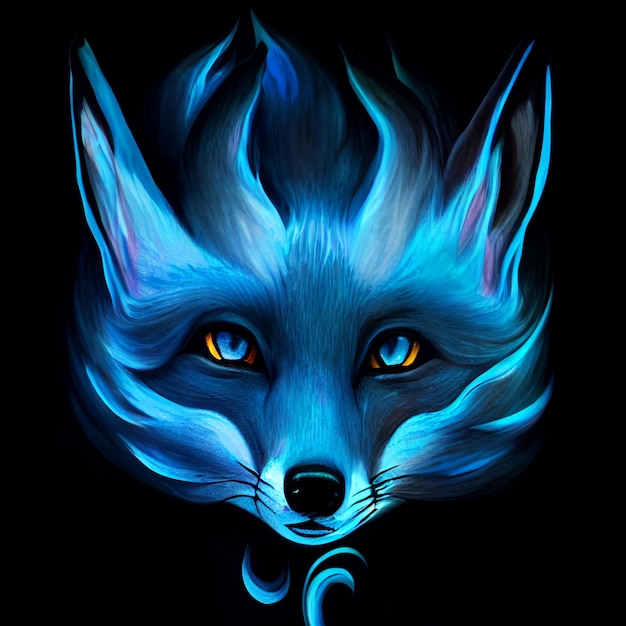 Red fox with blue fire avatar illustration