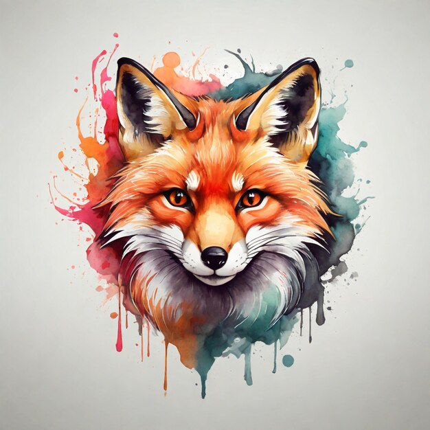 a red fox with a colorful face and a colorful background