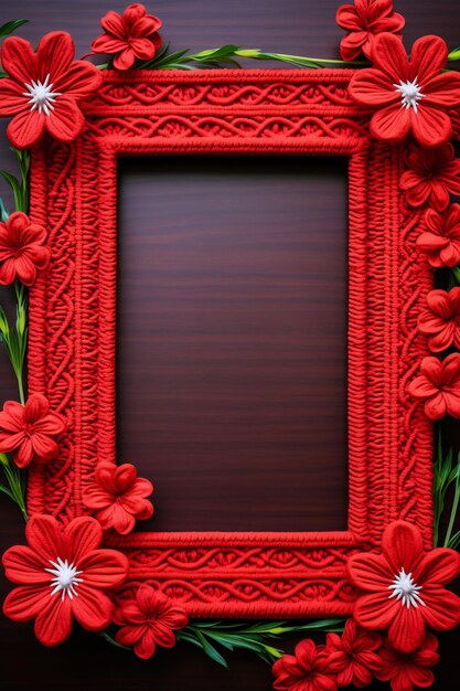 красная рамка с цветами посередине