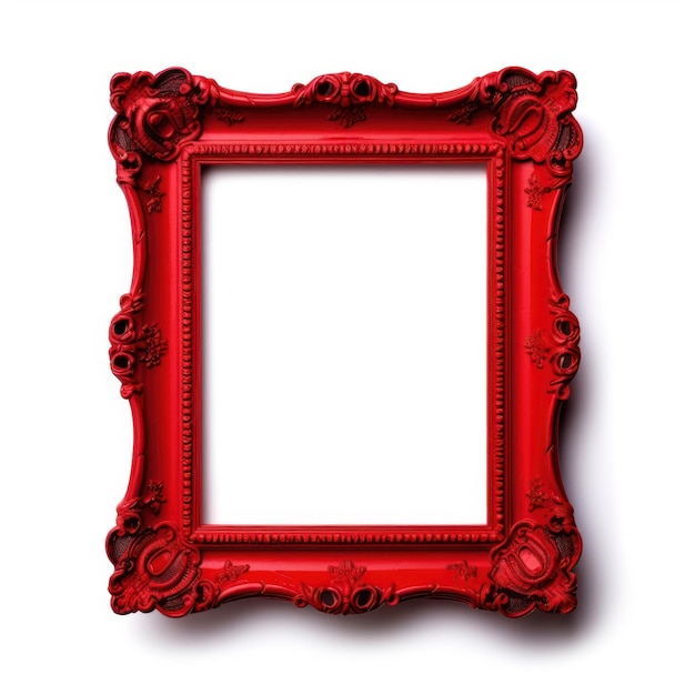 A red frame with a white background and a white border.