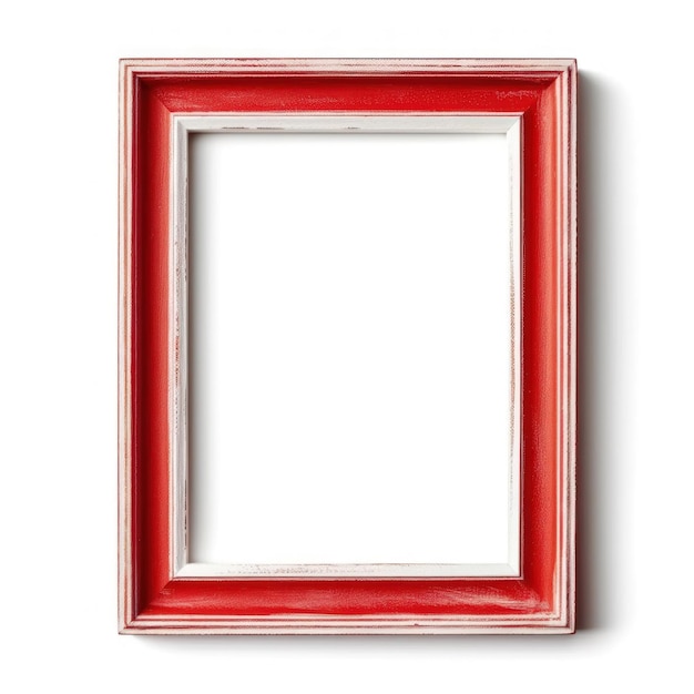 A red frame with a white border on a white wall.