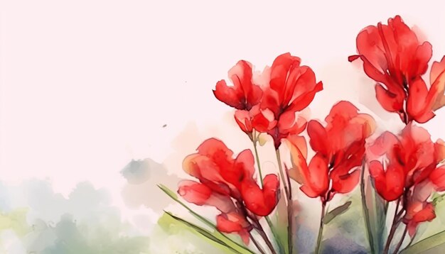 red freesia flowers watercolor background