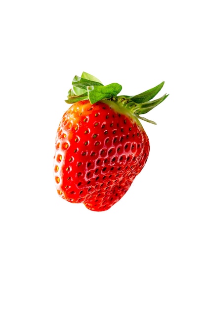 Red fresh strawberry isolated on white background Levitating fruit mockup template