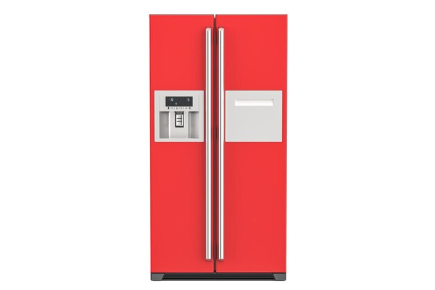 Red fridge with sidebyside door system 3D rendering