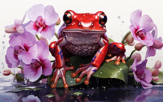 Red Frog and Orchid in Perfect Balance Generative Ai