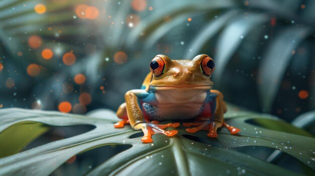 Red Frog Sitting on Top of Green Leaf