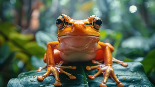 Red Frog Sitting on Top of Green Leaf