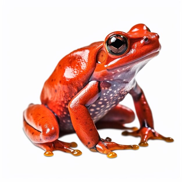 Photo a red frog with a black eye and a white background.