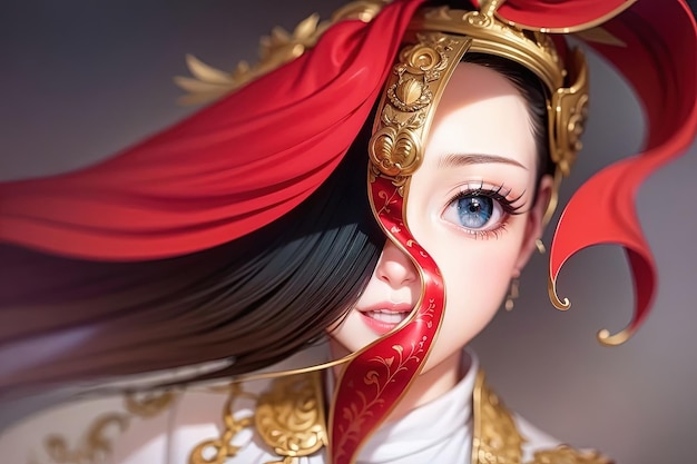 a red fruit chocolate dress anime girl illustration generative ai