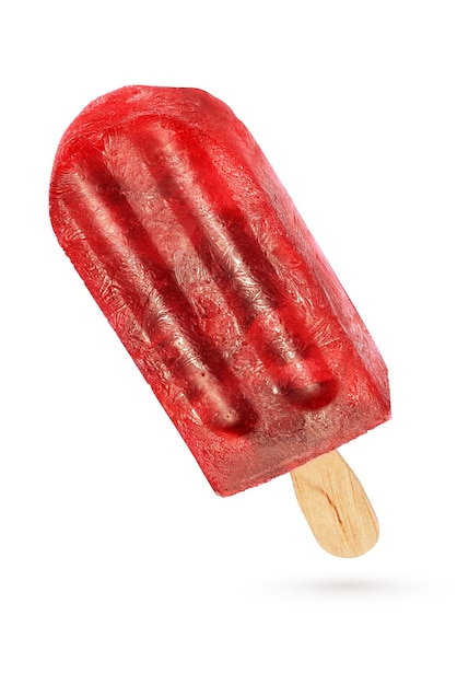 Red fruit ice cream popsicle isolated on white background