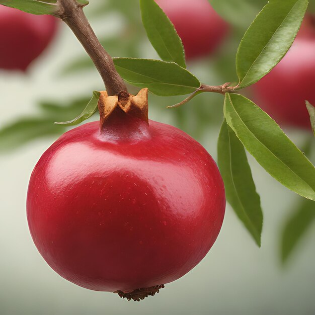 Photo a red fruit with a green leaf that sayspomegranateon it