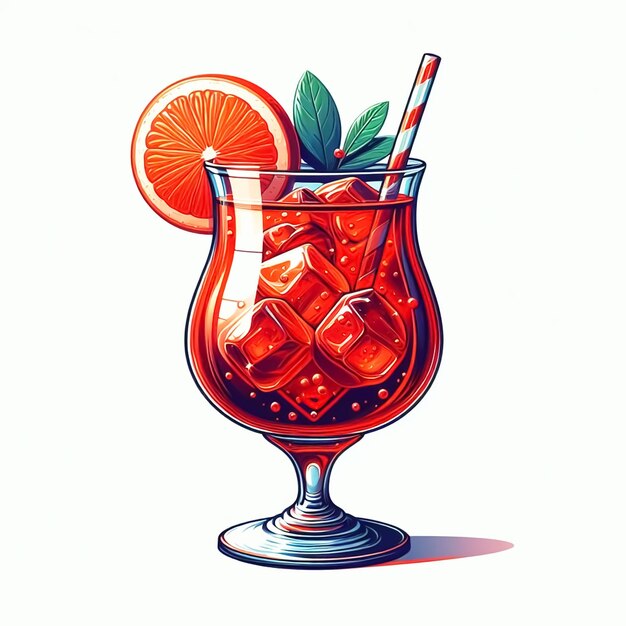 Red fruits drink watercolor illustration Refreshing drinks for summer AI generated