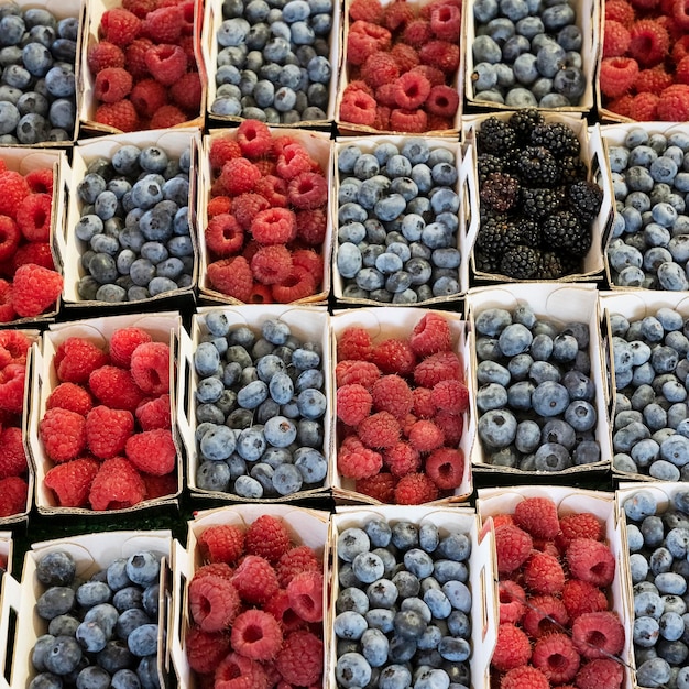 Red fruits stall in the market of Sanarysurmer