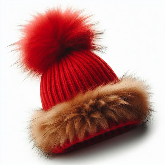 Foto cappello peloso rosso su sfondo bianco
