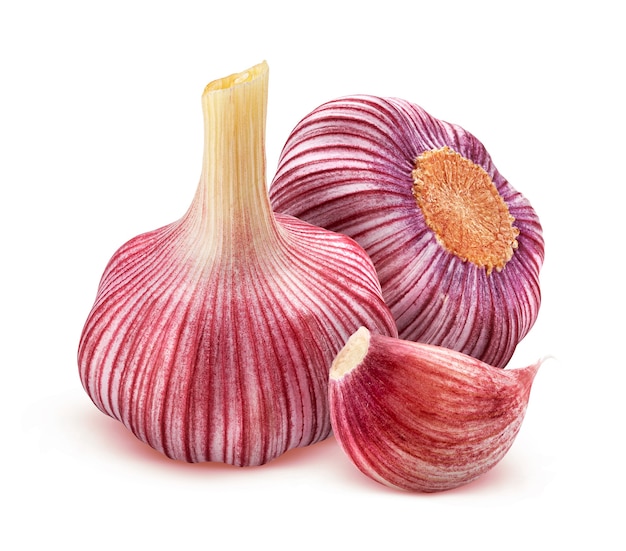 Red garlic isolated on white background with clipping path