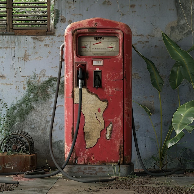 a red gas pump with a picture of a horse on the side