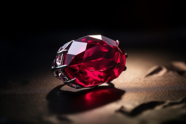 A red gemstone with a diamond on the top.