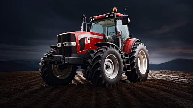 Red generic tractor positioned on a field