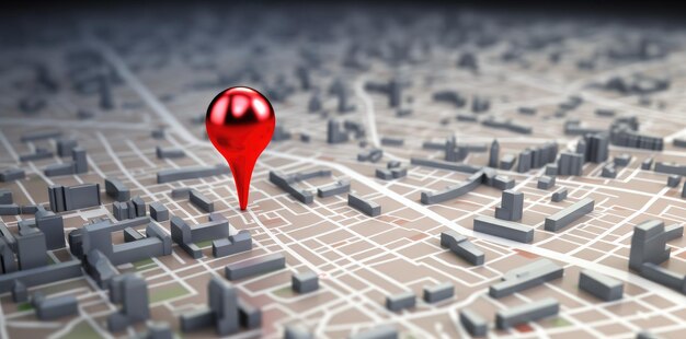Foto marcatore di geolocalizzazione rosso sulla mappa in stile 3d sistema di navigazione pin