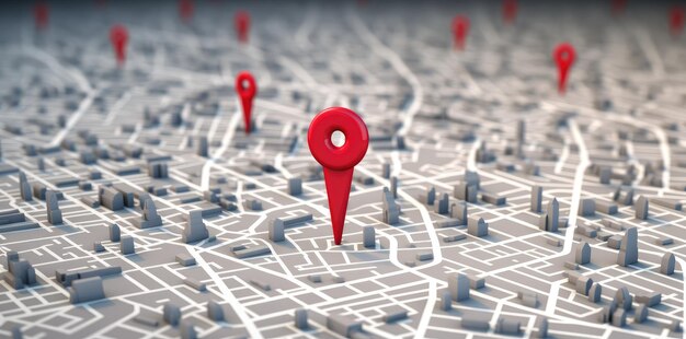 Red geolocation marker on the map in 3D style Navigation system Pin