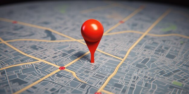 Red geolocation marker on the map in 3D style Navigation system Pin