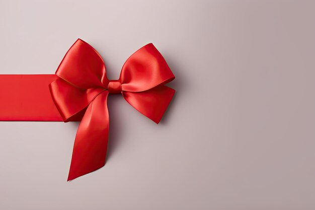 Red gift bow on minimal background with copy space for your text