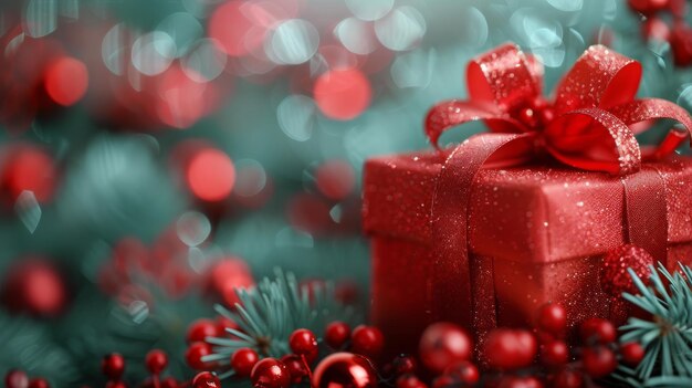 Red Gift Box Atop Christmas Tree