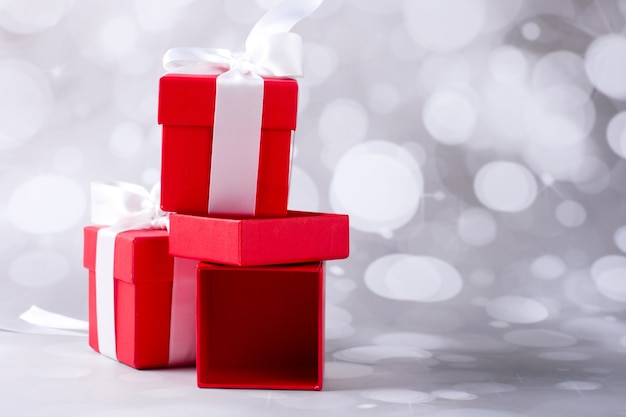 Red gift box. Christmas background