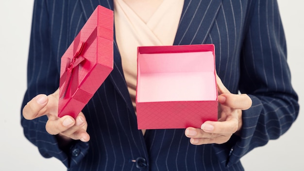 Red gift box from business woman