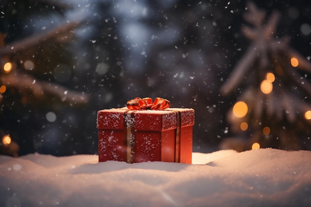 a red gift box in snow