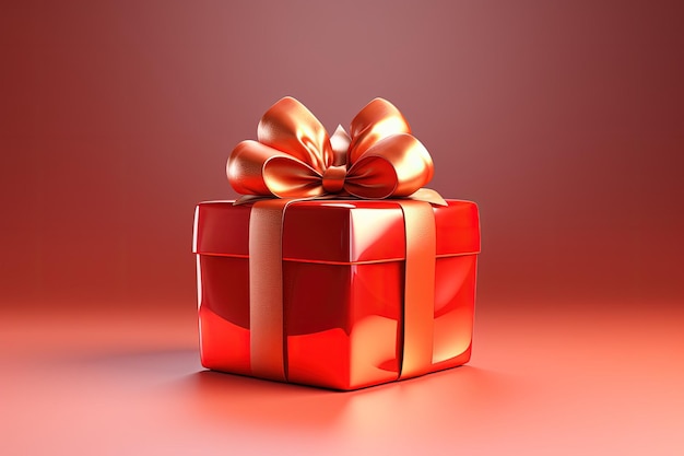 A red gift box with a gold bow