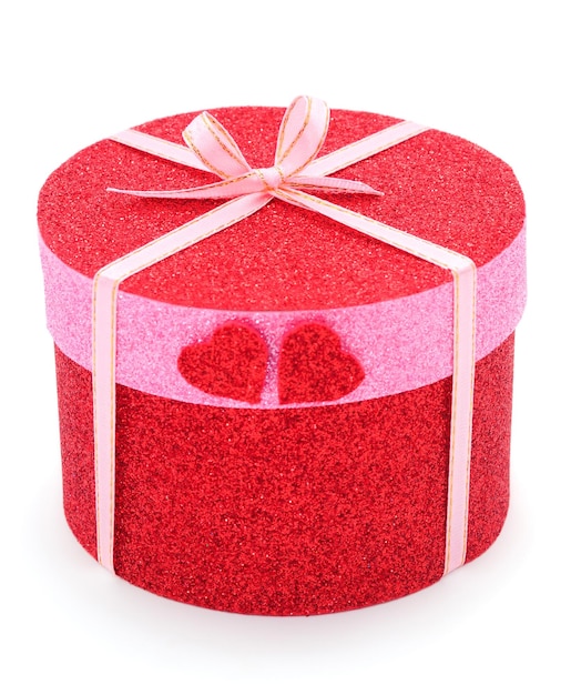 Red gift box with pink ribbon