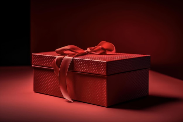 Red gift box with red bow red background