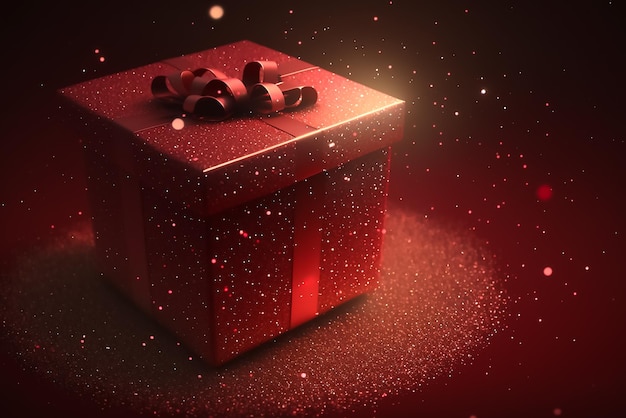 A red gift box with a ribbon on it and a bow on the top.