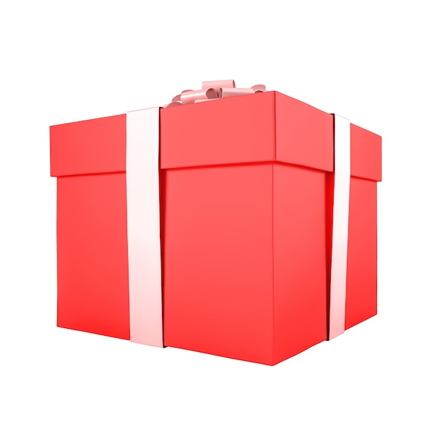 Red gift box with white ribbon and bow isolated on white background for giving present concept