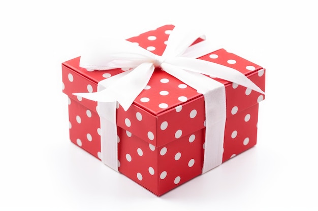 red gift box with a white ribbon on white background