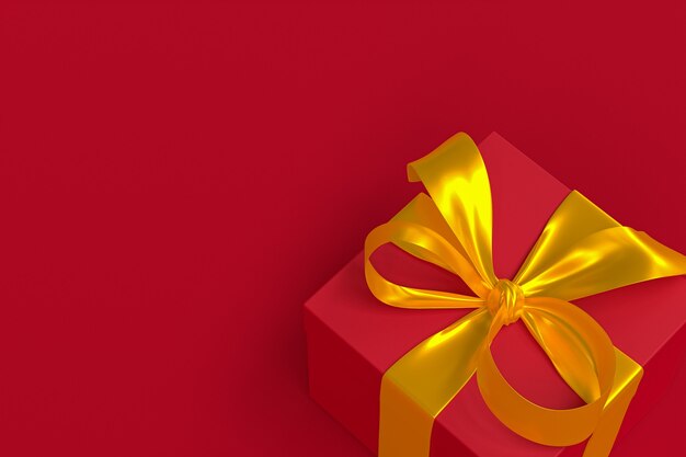 Red gift box with yellow ribbon and bow isolated