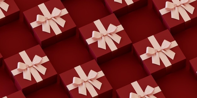 Red Gift Boxes Arranged Background 3d rendering