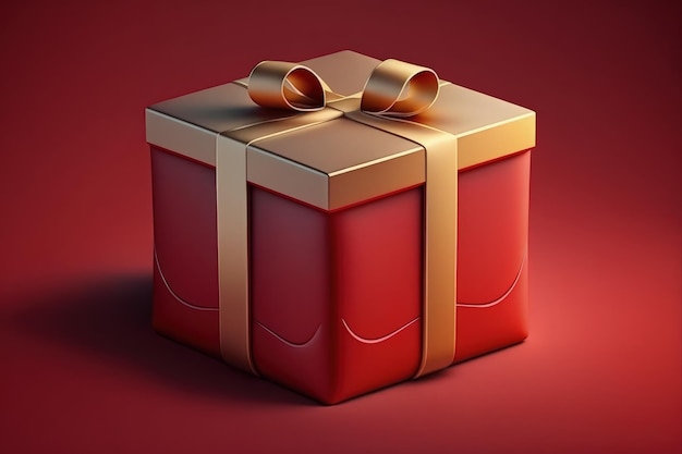 Red gift with golden ribbons red background 3D Digital illustration AI