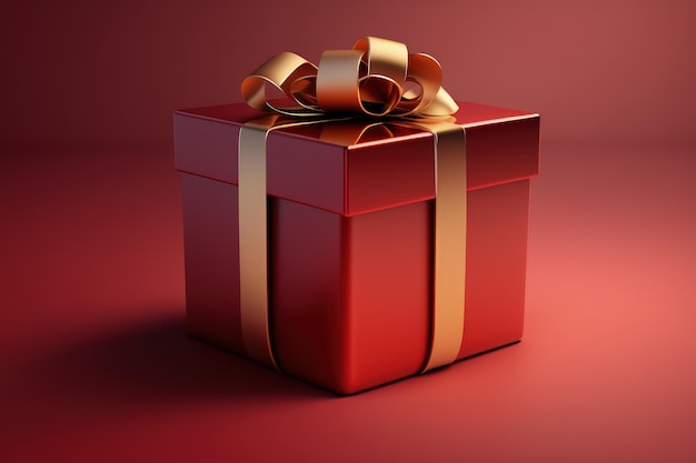 Red gift with golden ribbons red background 3D Digital illustration AI